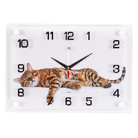Часы настенные стекло 35х25см  Бенгальский кот  Рубин