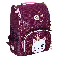Рюкзак школьный ортопед. 25х33х13см с мешком для обуви  Кошечка принцесса  вишневый GRIZZLY