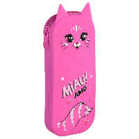 Пенал-косметичка 1 молния 200х85х25  Розовый кот  силикон Феникс