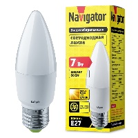 Лампа светодиодная Е27 7Вт свеча теплый 300 229/18 939 Navigator 94493