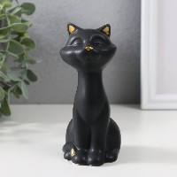 Сувенир  Чёрный котик с золотым носом  6х5х13см керамика