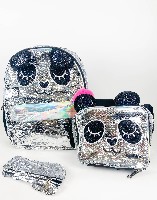 Рюкзак школьный 40см  Черная панда  Jasmine Star с пеналом   термосумка пайетки брелок