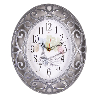 Часы настенные пластм. 31х26см  Париж  овал серый с серебром Рубин