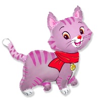 Шар надув. 37  фольгир.  Кошечка с шарфом  розовый Flexmetal