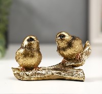 Сувенир  Два золотых воробышка на ветке  6,5х11х5,5см