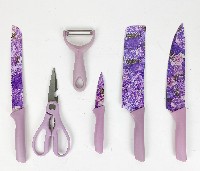 Нож кухон. (н-р 6шт) метал.  ножницы овощечистка  Цветы